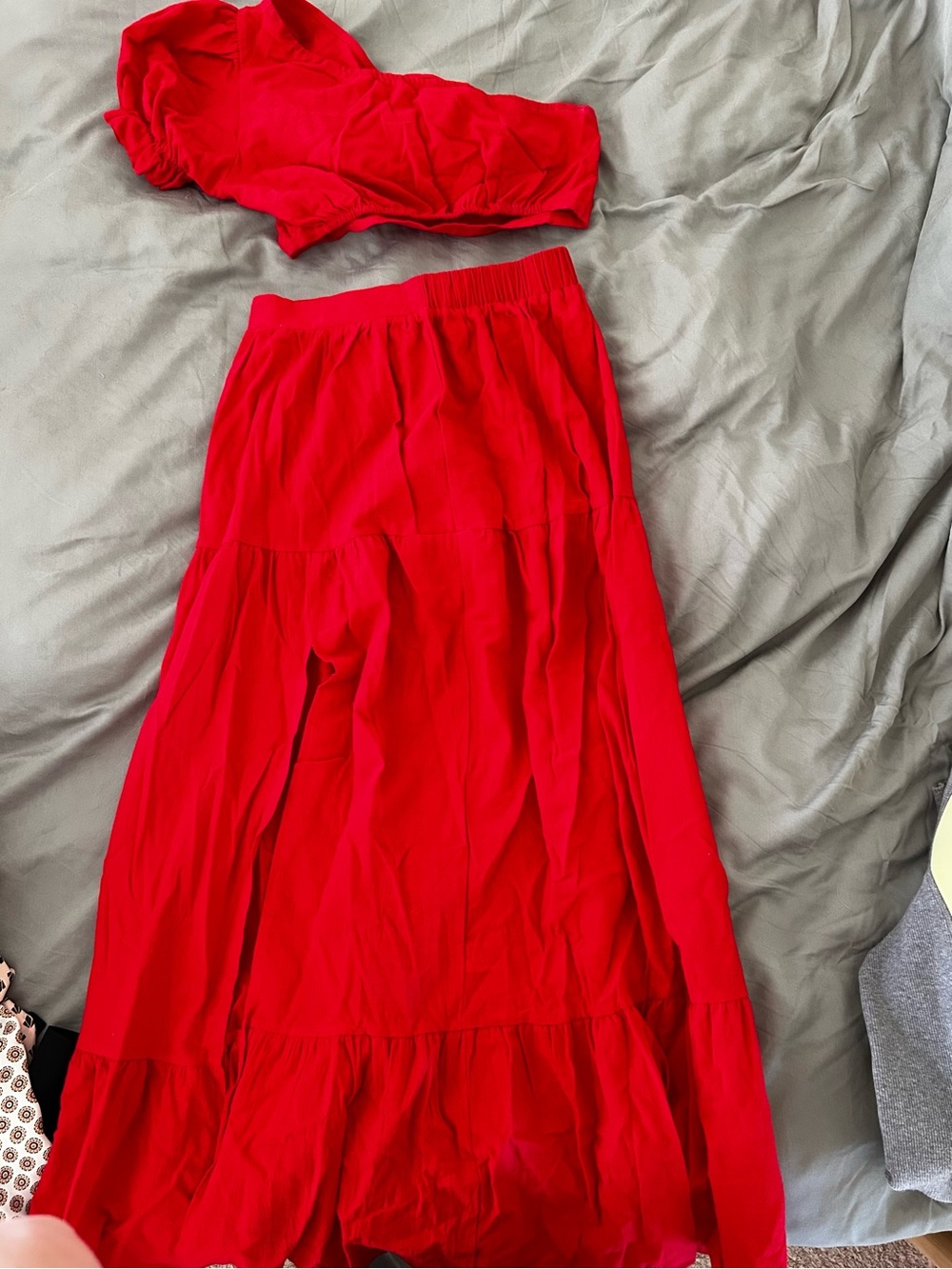 SHEIN Bright Red Tiered Maxi Skirt